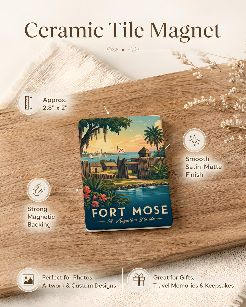 Fort Mose Historic Site Fridge Magnet, St Augustine Florida Landmark Souvenir Magnet, Fort Mose Museum Gift