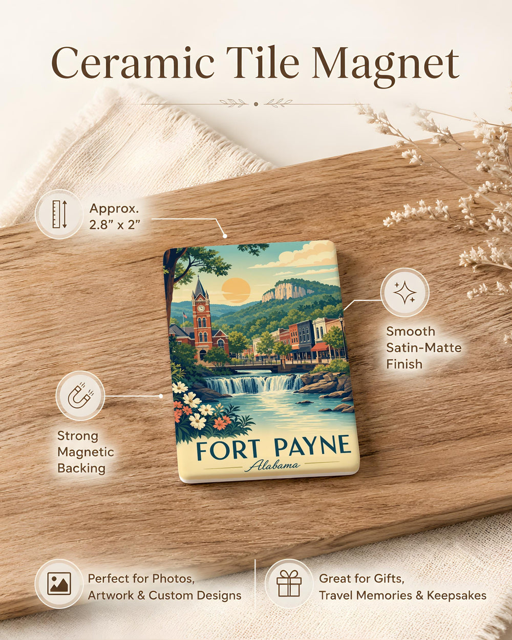 Fort Payne Alabama Fridge Magnet, Fort Payne AL Souvenir Magnet, Alabama Travel Gift, City Landmark Keepsake Magnet