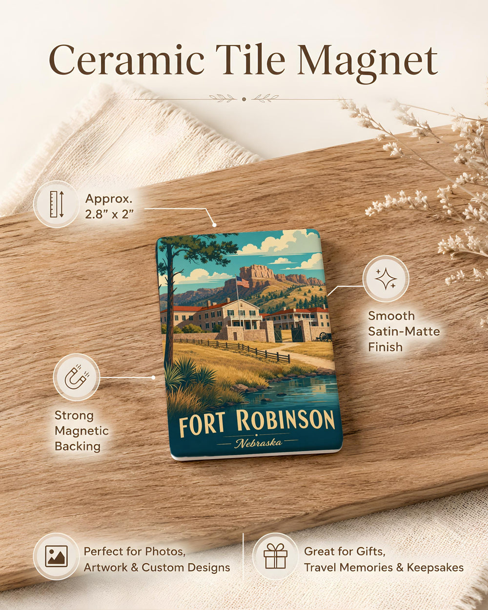 Fort Robinson Fridge Magnet, Nebraska State Park Souvenir, Historic Fort Landmark Keepsake, Travel Gift for History Lovers