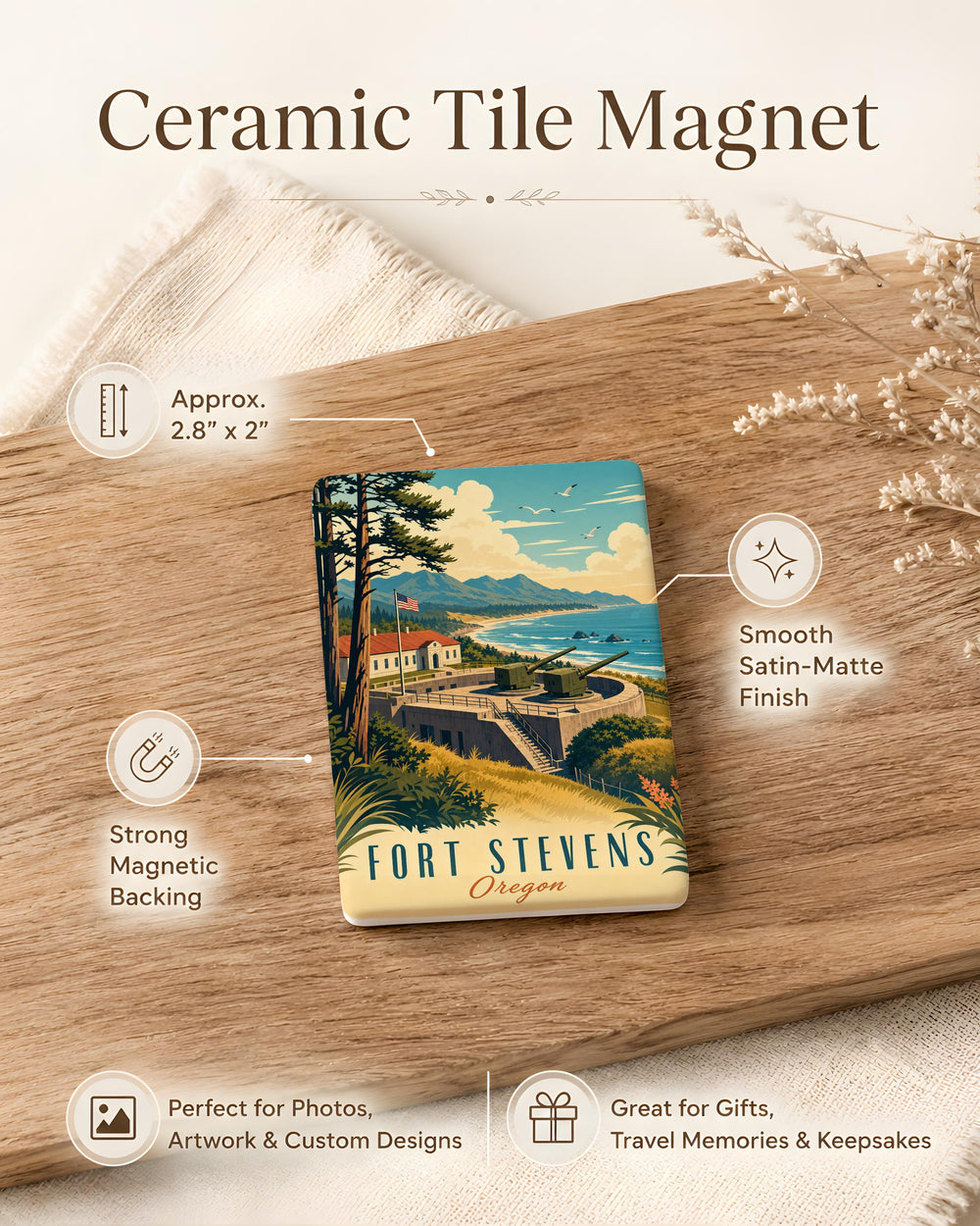 Fort Stevens Fridge Magnet, Fort Stevens State Park Souvenir Magnet, Oregon Coast Travel Gift, Historic Fort Landmark Magnet