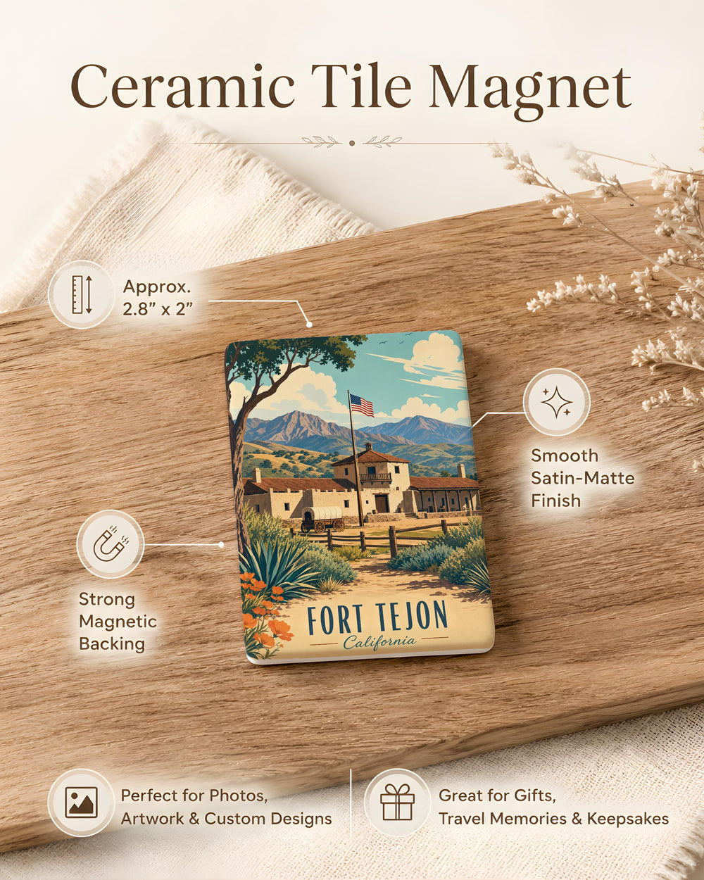 Fort Tejon Fridge Magnet, Fort Tejon State Historic Park Souvenir, California Landmark Travel Gift, History Buff Magnet