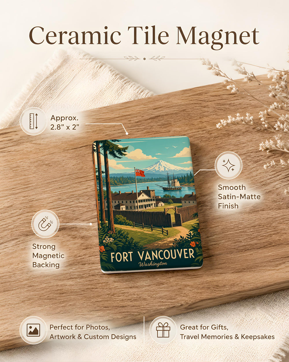 Fort Vancouver Fridge Magnet, Historic Hudson’s Bay Company Trading Post Landmark Souvenir Magnet