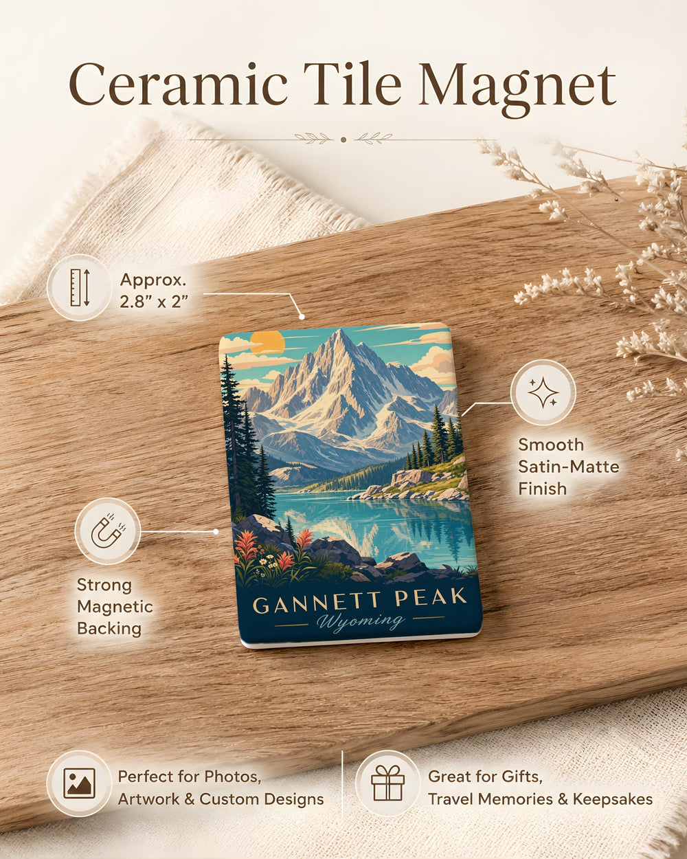 Gannett Peak Wyoming Fridge Magnet, Wind River Range Mountain Souvenir, Hiking Climbing Outdoor Adventure Travel Gift