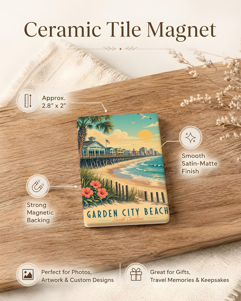 Garden City Beach SC Fridge Magnet, South Carolina Beach Souvenir, Coastal Vacation Travel Gift, Ocean Seaside Keepsake Magnet