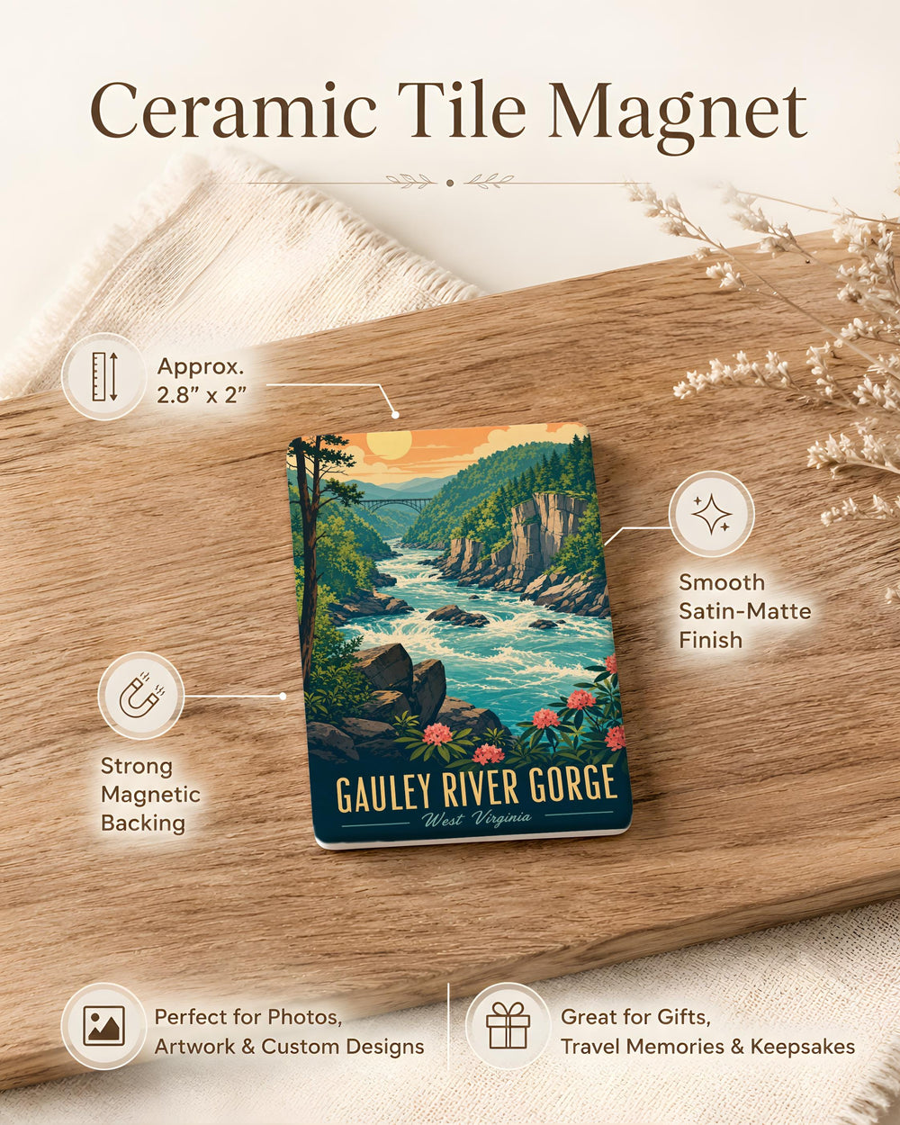 Gauley River Gorge Fridge Magnet, West Virginia River Canyon Souvenir Magnet, Outdoor Adventure Travel Keepsake Magnet