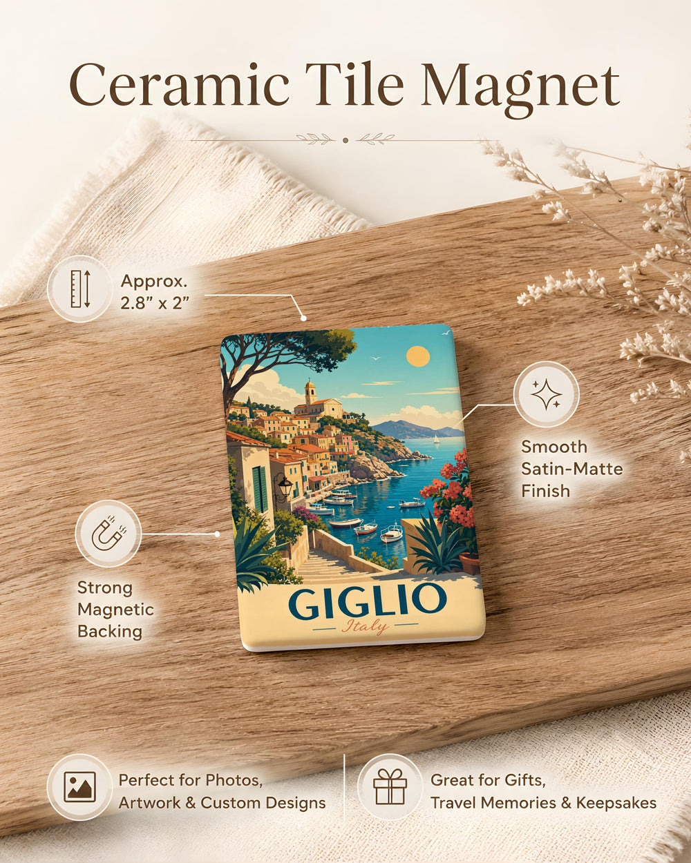 Giglio Italy Fridge Magnet, Isola del Giglio Travel Souvenir Magnet, Tuscany Island Keepsake, Italian Coastal Town Magnet