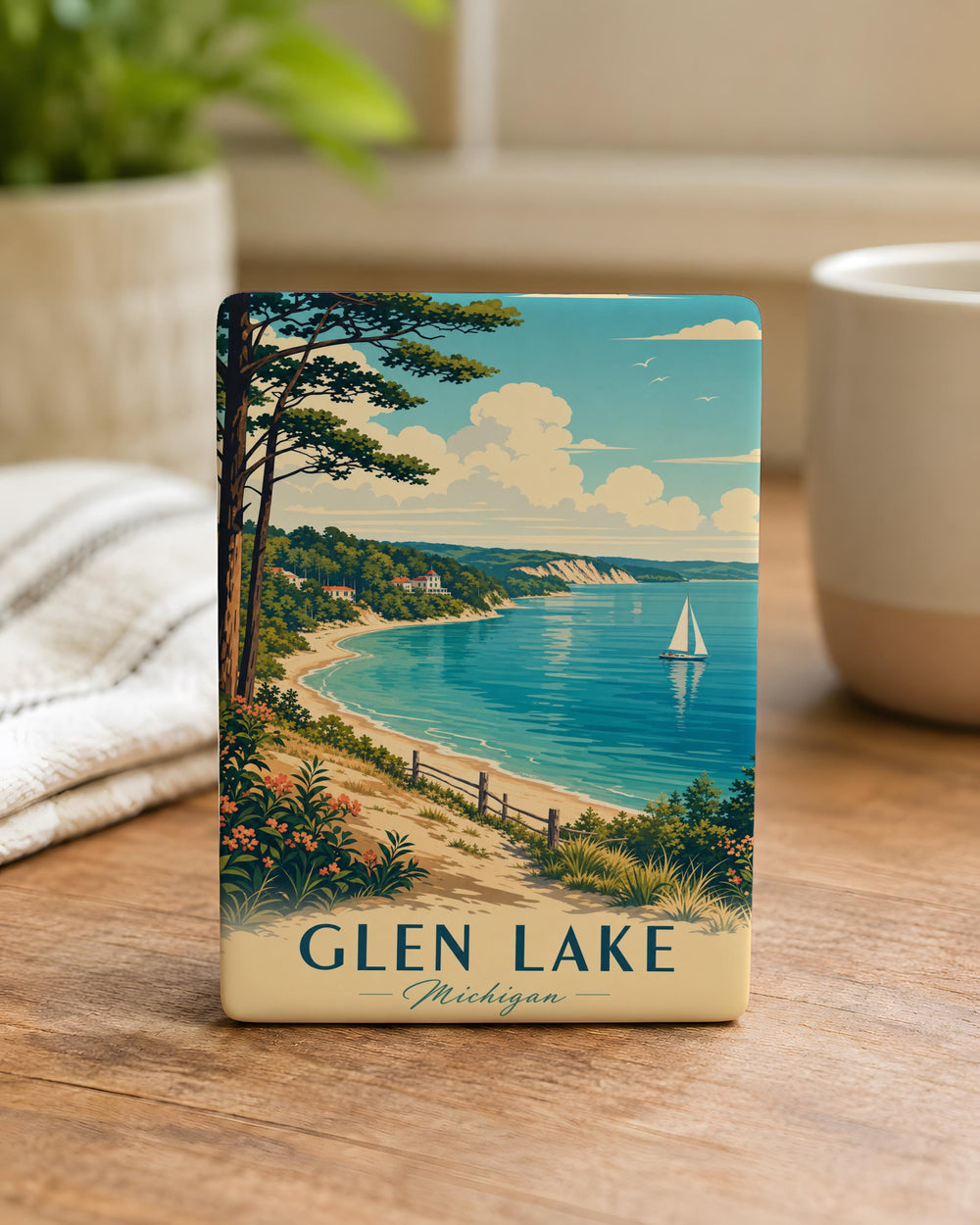 Glen Lake Michigan Fridge Magnet, Glen Lake MI Souvenir Magnet, Michigan Lake House Decor, Up North Vacation Keepsake Magnet