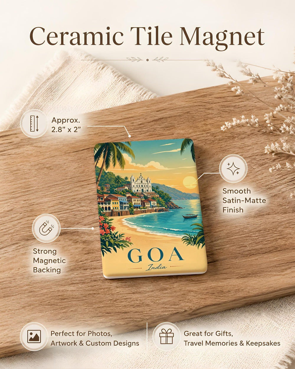 Goa India Fridge Magnet, Goa Travel Souvenir Magnet, India Vacation Keepsake, Goa Landmark Refrigerator Magnet, Goa Gift