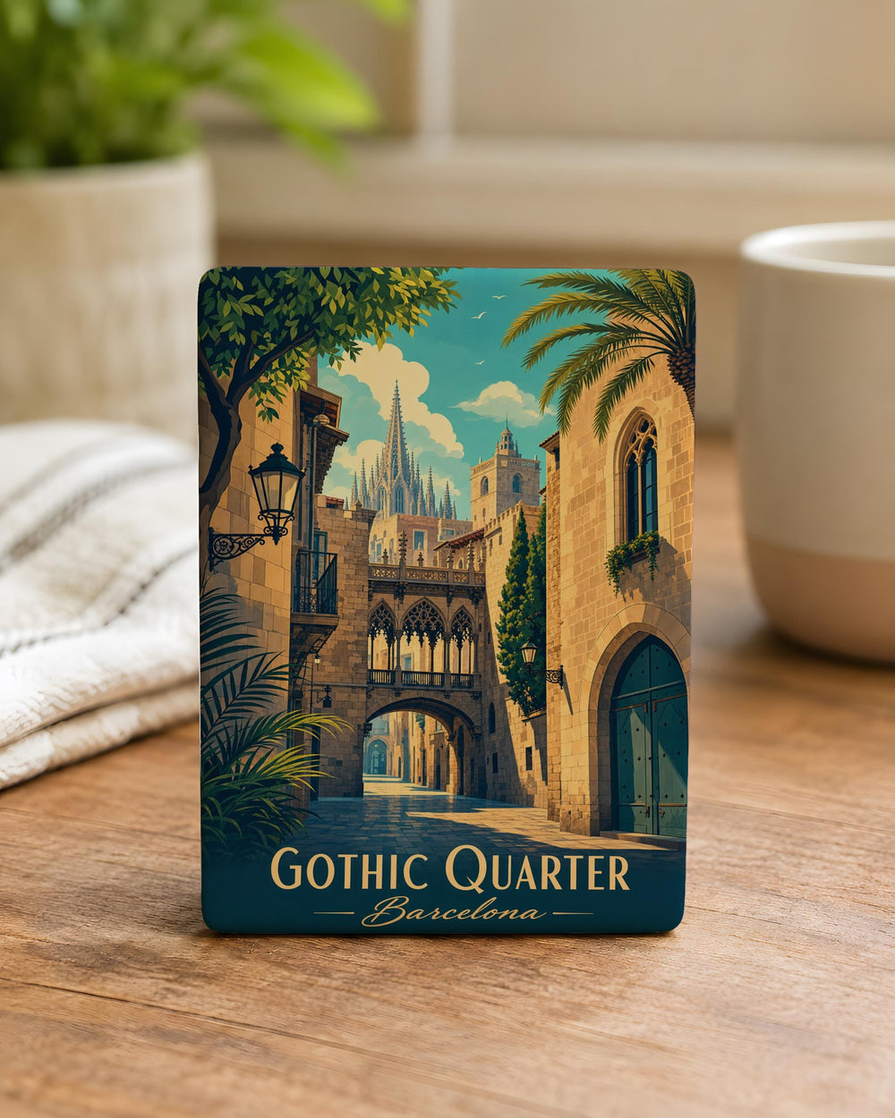 Gothic Quarter Barcelona Fridge Magnet, Barri Gòtic Landmark Souvenir Magnet, Barcelona Spain Travel Keepsake Magnet