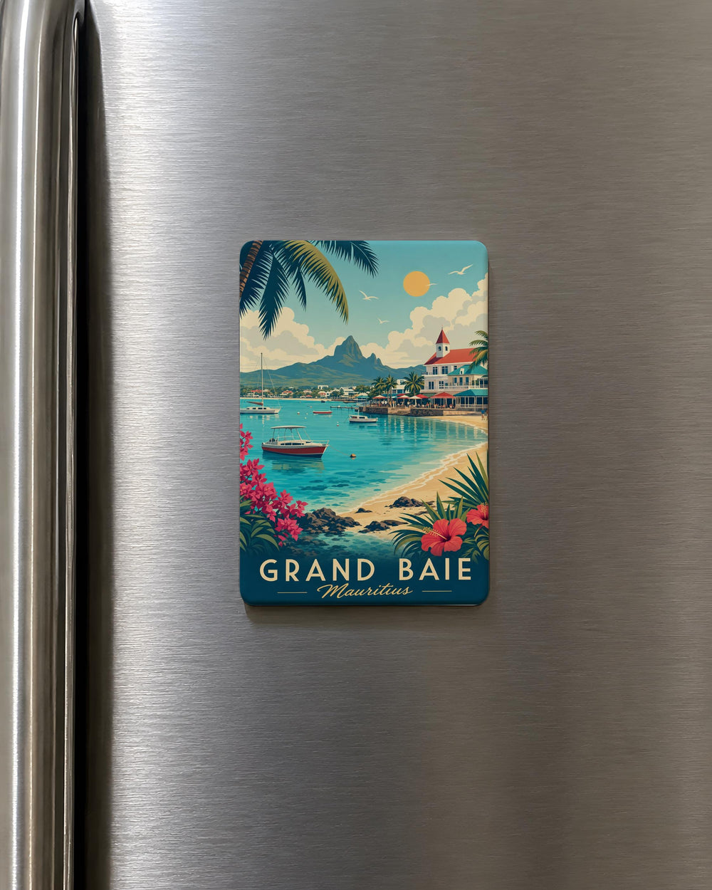 Grand Baie Mauritius Fridge Magnet, Grand Baie Coastal Town Souvenir Magnet, Mauritius Travel Keepsake Magnet