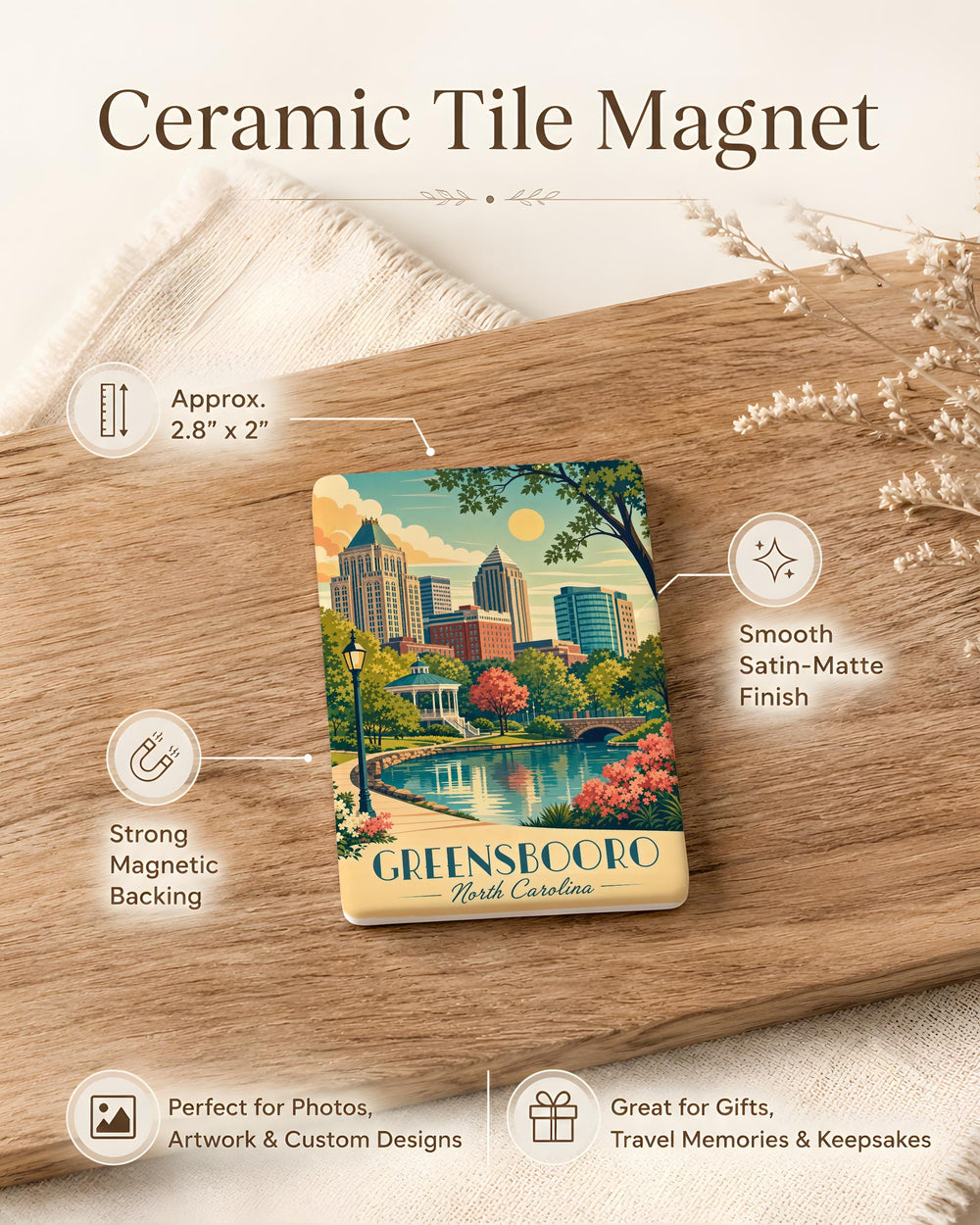 Greensboro NC Fridge Magnet, Greensboro North Carolina Souvenir Magnet, Greensboro City Landmark Travel Gift, NC Keepsake Magnet