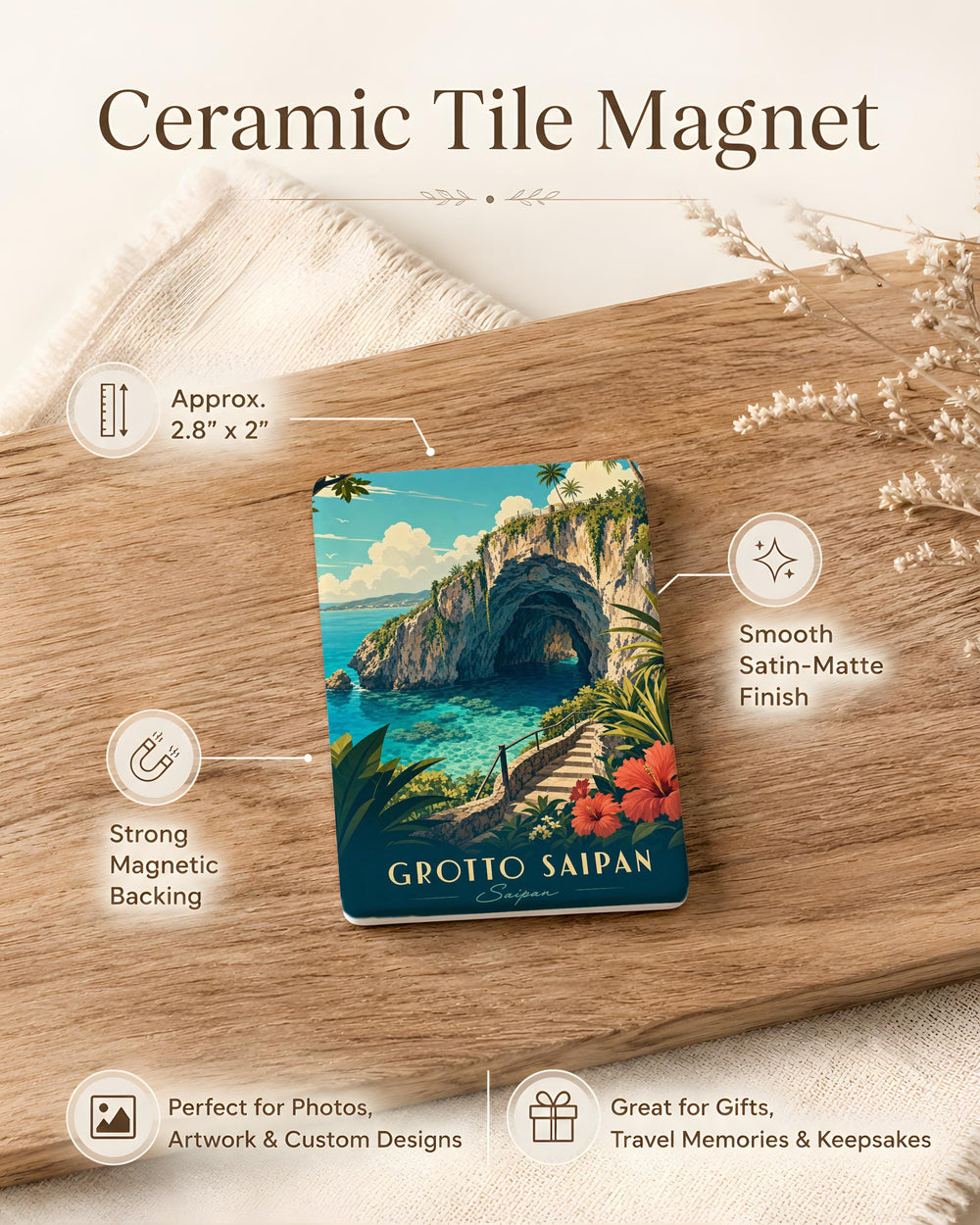 Grotto Saipan Fridge Magnet, Saipan Island Sea Cave Souvenir Magnet, Northern Mariana Islands Travel Keepsake Magnet