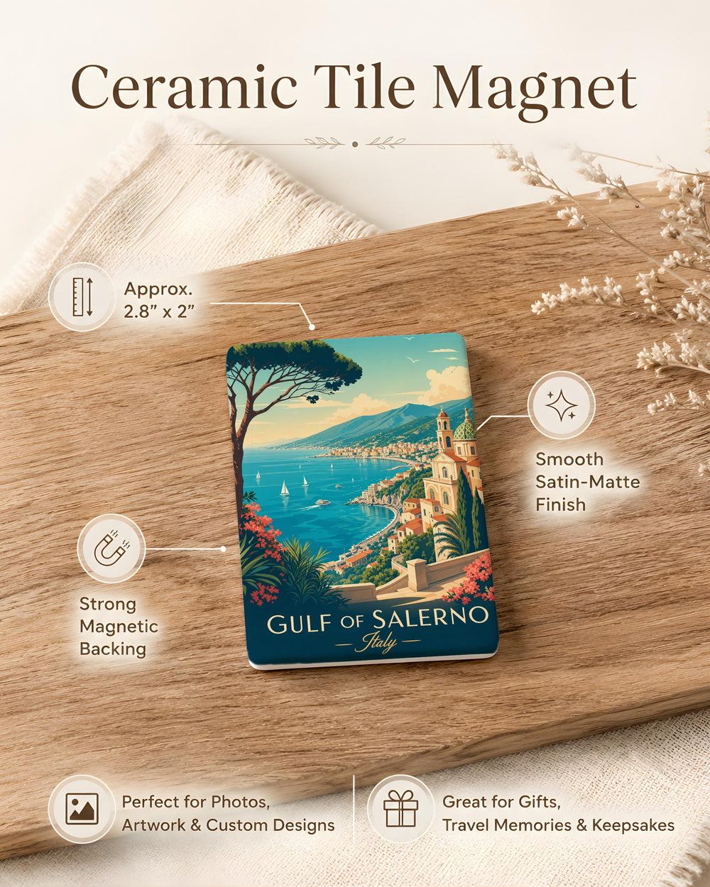 Gulf of Salerno Fridge Magnet, Italy Coastline Souvenir Magnet, Amalfi Coast Travel Keepsake, Campania Italy Gift
