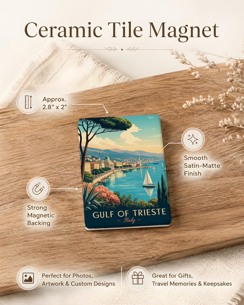 Gulf of Trieste Fridge Magnet, Trieste Italy Souvenir Magnet, Adriatic Sea Coastal Landmark Travel Gift