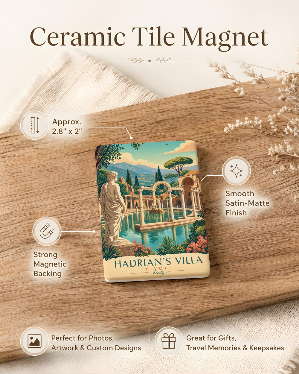 Hadrian's Villa Fridge Magnet, Tivoli Italy Ancient Roman Villa Souvenir, Historic Ruins Travel Keepsake Magnet