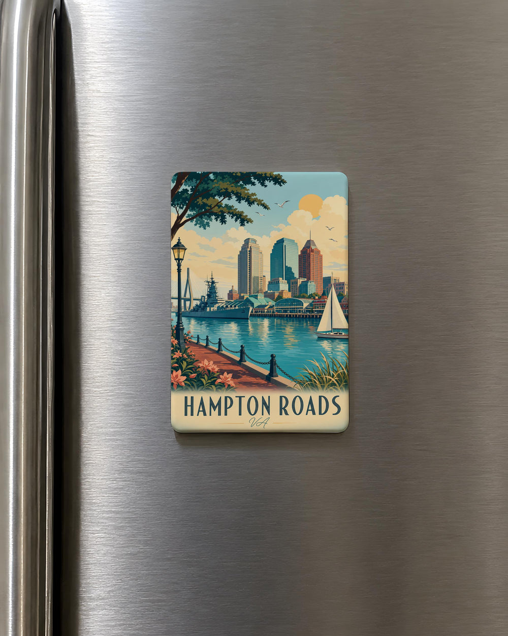Hampton Roads VA Fridge Magnet, Hampton Roads Virginia Souvenir Magnet, Coastal Virginia Travel Gift, Hampton Roads Keepsake Magnet