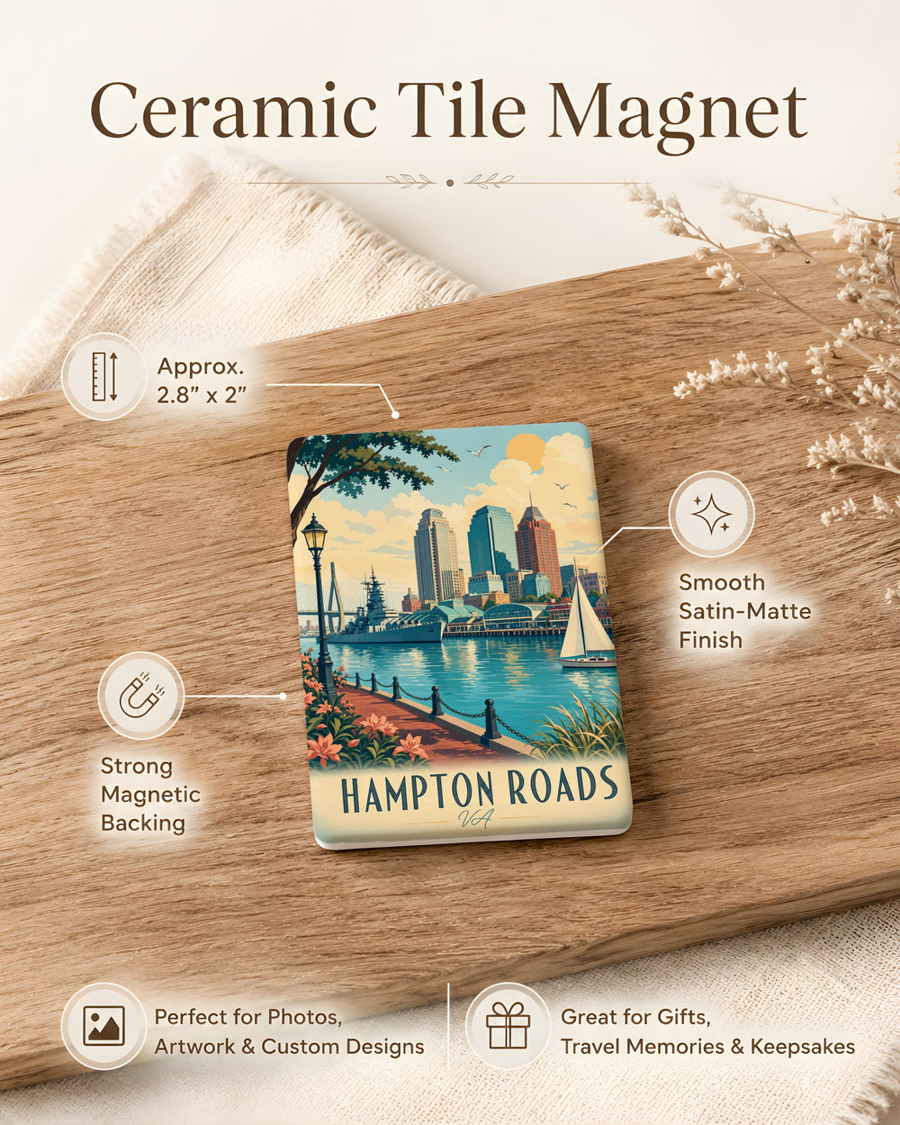 Hampton Roads VA Fridge Magnet, Hampton Roads Virginia Souvenir Magnet, Coastal Virginia Travel Gift, Hampton Roads Keepsake Magnet