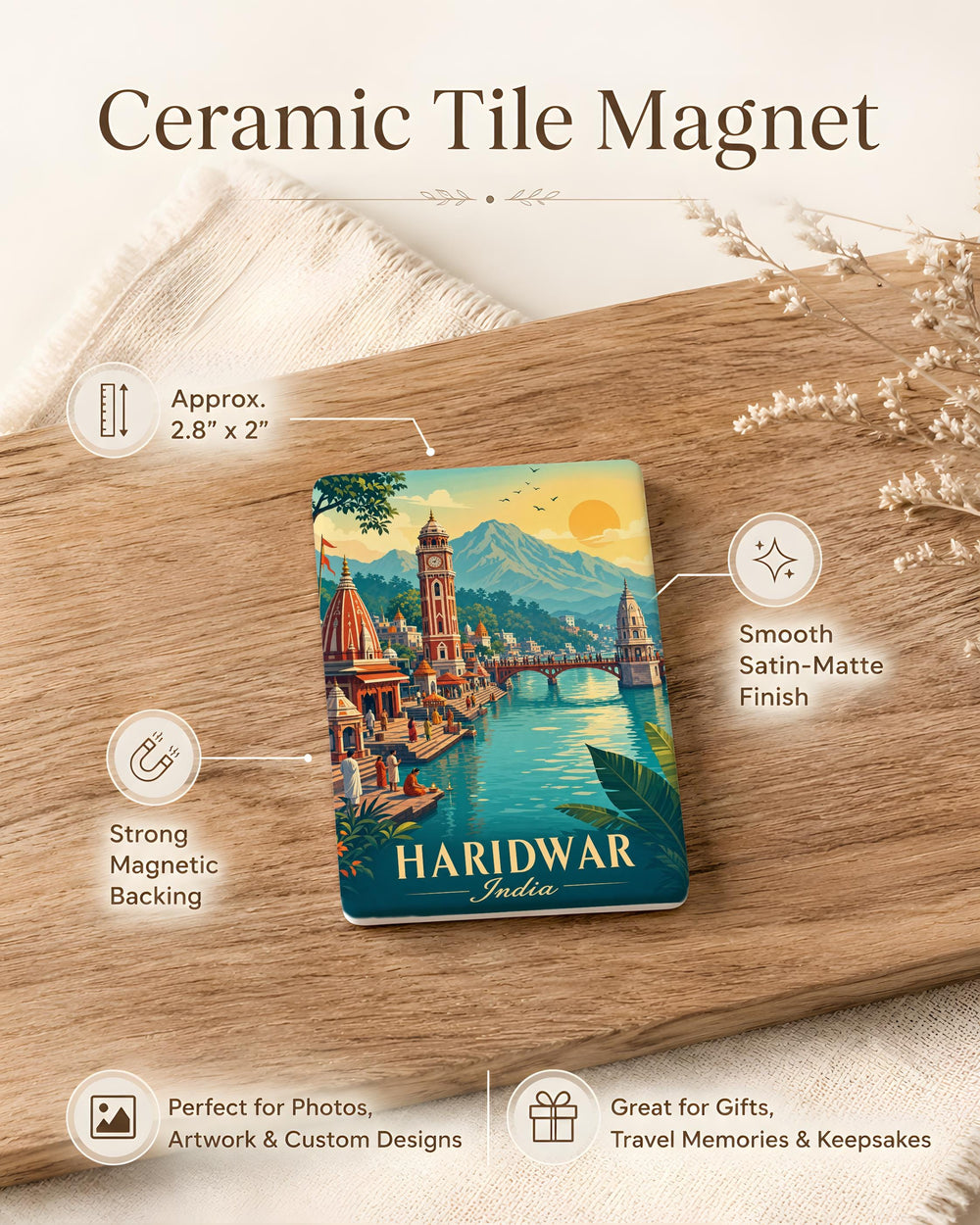 Haridwar India Fridge Magnet, Holy Ganges River Pilgrimage Souvenir, Har Ki Pauri Landmark Travel Keepsake