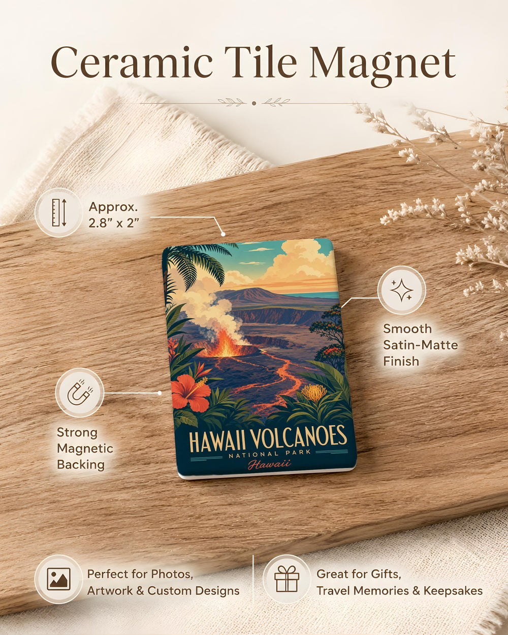 Hawaii Volcanoes National Park Fridge Magnet, Kilauea Volcano Lava Landscape Souvenir Magnet, Big Island Hawaii Travel Gift