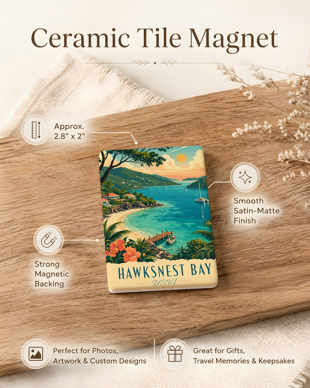 Hawksnest Bay USVI Fridge Magnet, U.S. Virgin Islands Beach Souvenir Magnet, St John Travel Keepsake Magnet