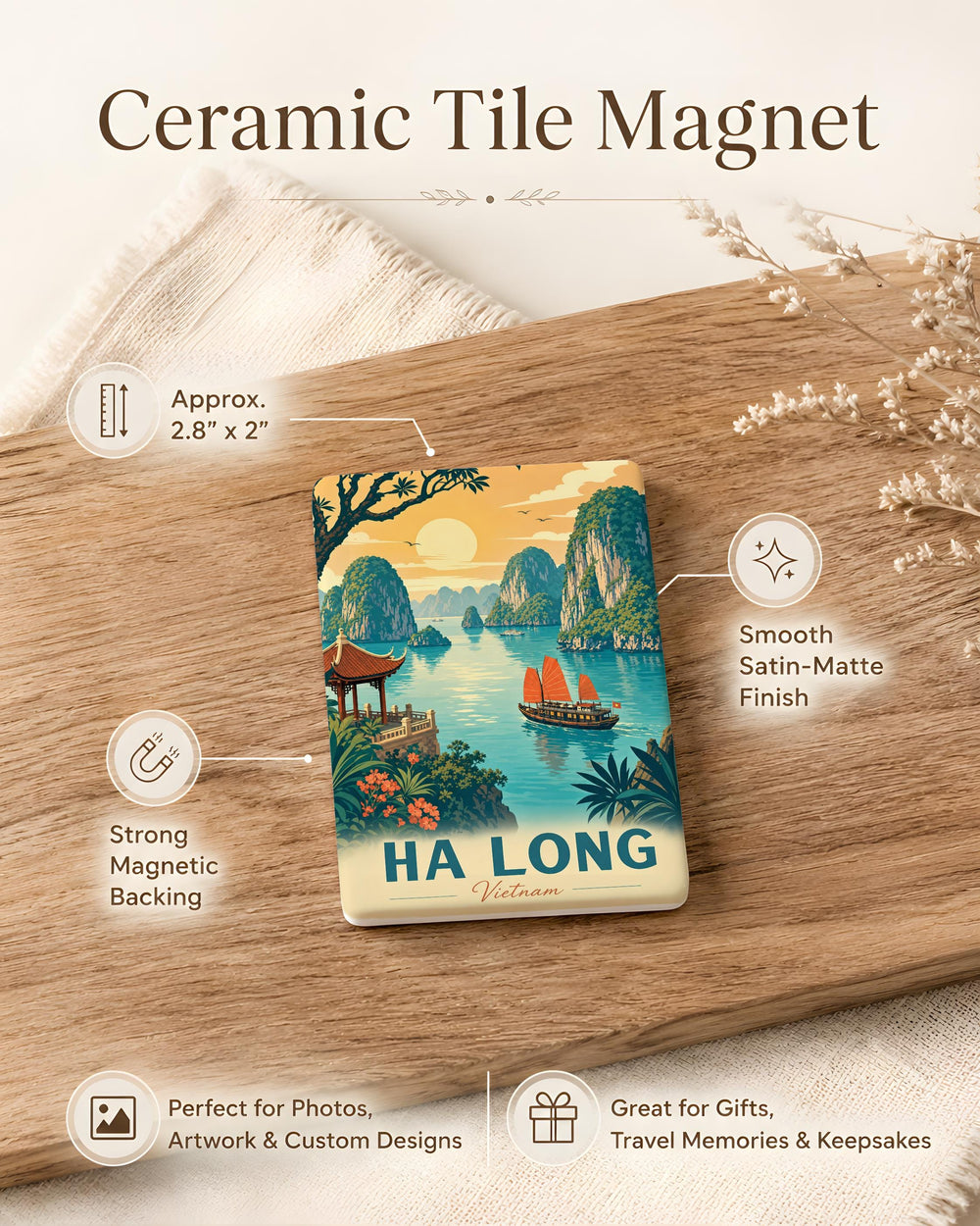 Ha Long Bay Vietnam Fridge Magnet, Ha Long City Souvenir, Limestone Islands Seascape Travel Keepsake Gift