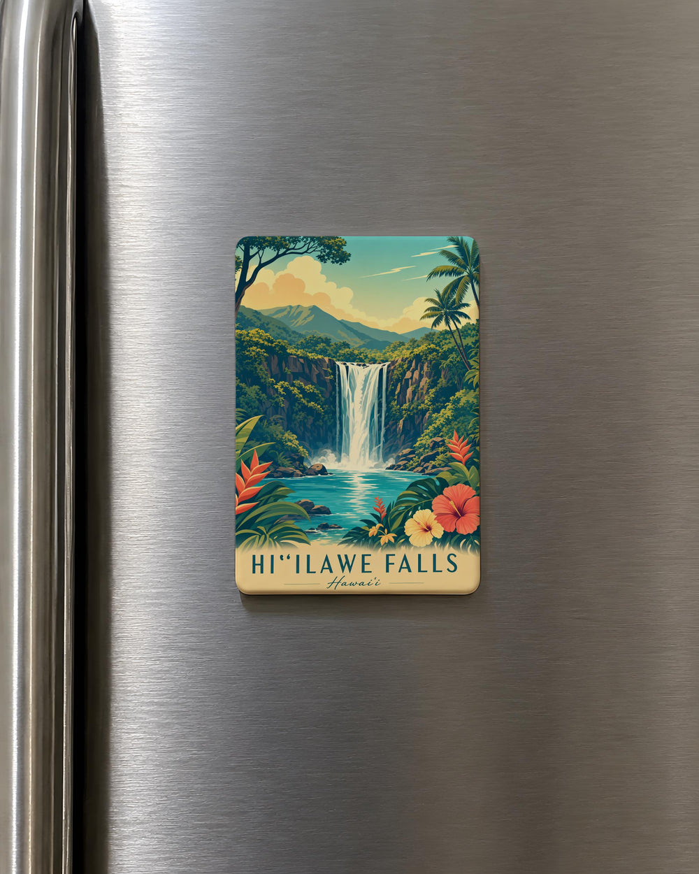 Hiilawe Falls Fridge Magnet, Hawaii Waterfall Souvenir, Big Island Nature Travel Gift, Scenic Falls Kitchen Magnet