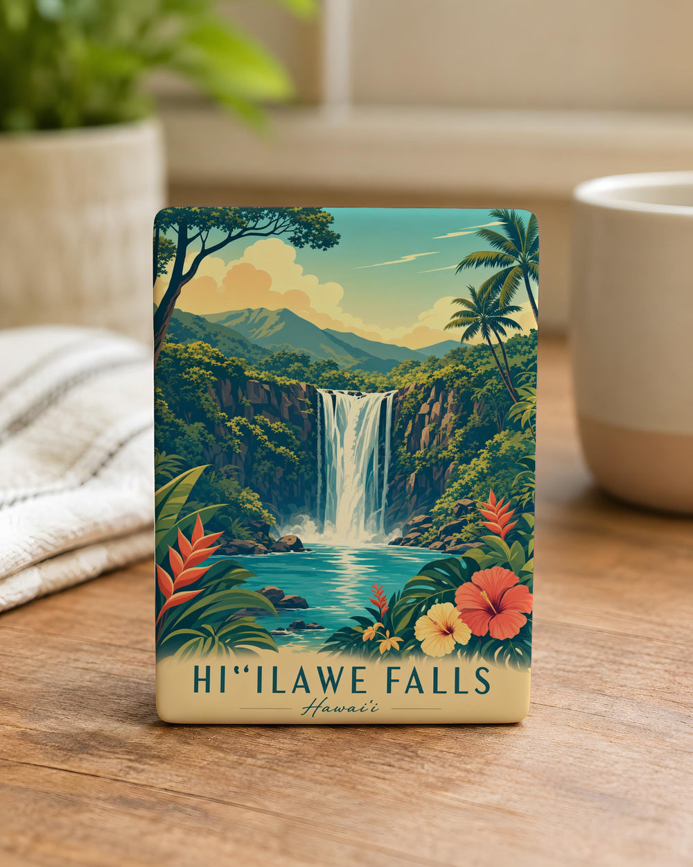 Hiilawe Falls Fridge Magnet, Hawaii Waterfall Souvenir, Big Island Nature Travel Gift, Scenic Falls Kitchen Magnet