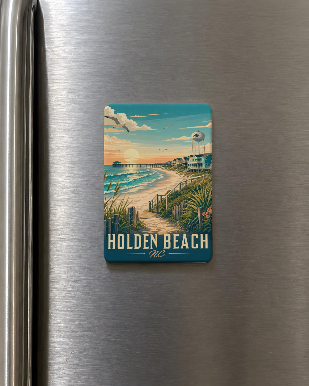 Holden Beach NC Fridge Magnet, North Carolina Coastal Souvenir, Beach Town Travel Gift, Oceanfront Vacation Keepsake