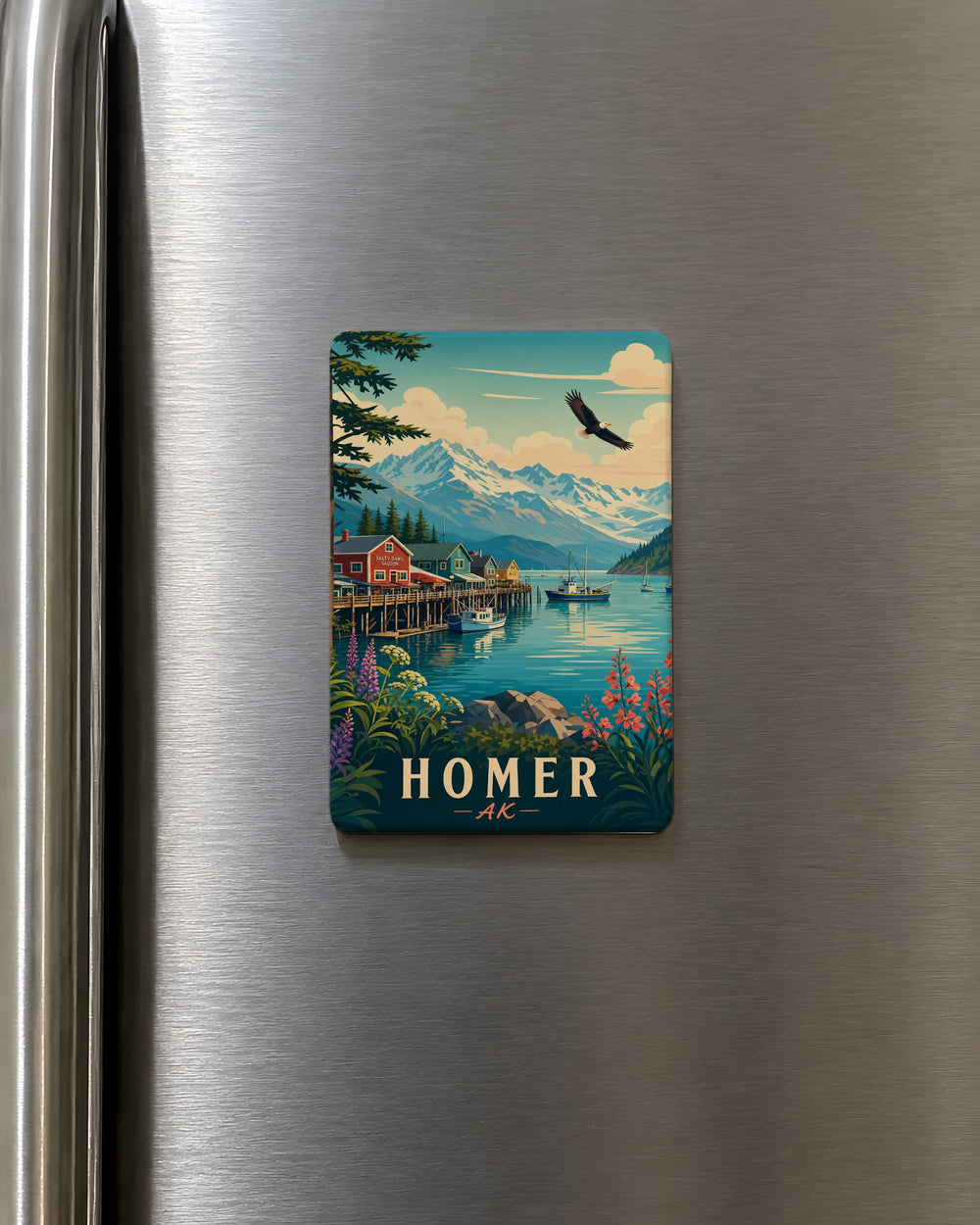 Homer Alaska Fridge Magnet, Homer AK Souvenir Magnet, Kachemak Bay Travel Gift, Alaska Coastal Town Keepsake Magnet