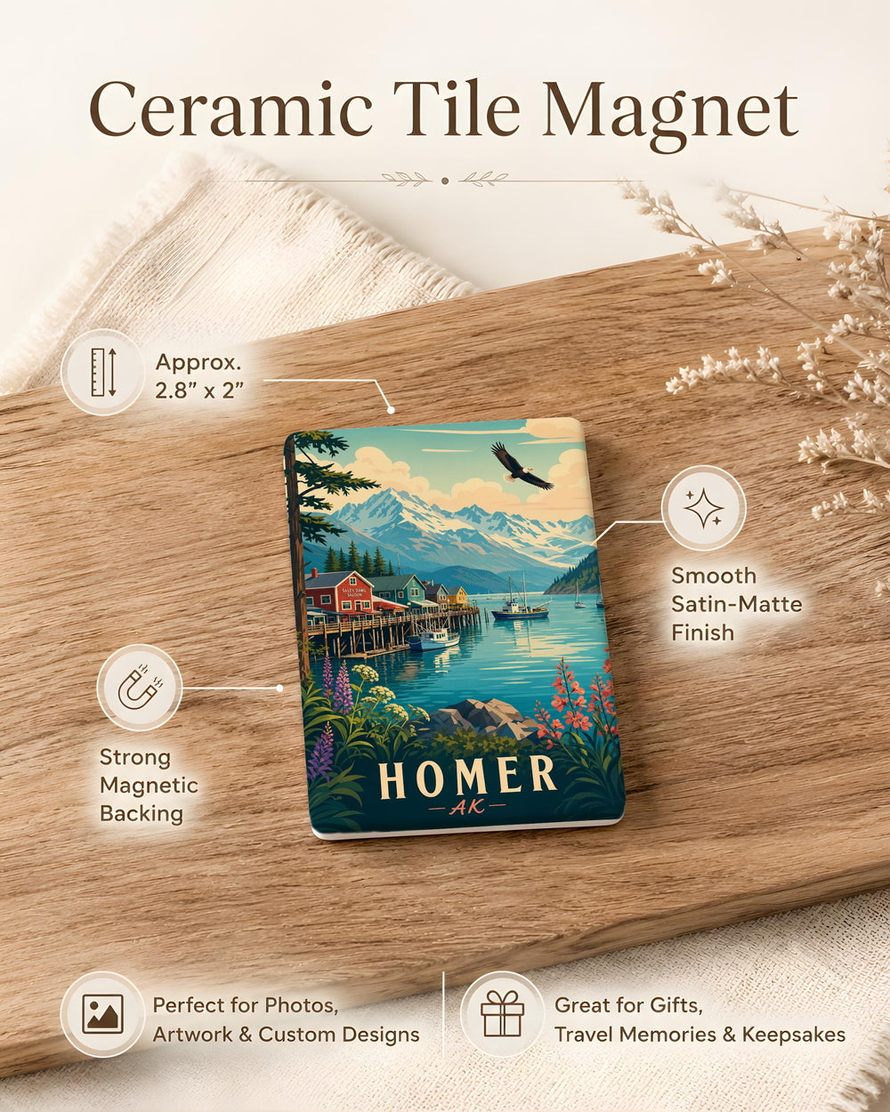 Homer Alaska Fridge Magnet, Homer AK Souvenir Magnet, Kachemak Bay Travel Gift, Alaska Coastal Town Keepsake Magnet