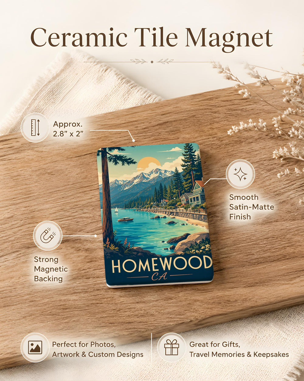 Homewood CA Fridge Magnet, Lake Tahoe California Souvenir Magnet, Homewood Tahoe Gift, Sierra Nevada Travel Keepsake Magnet