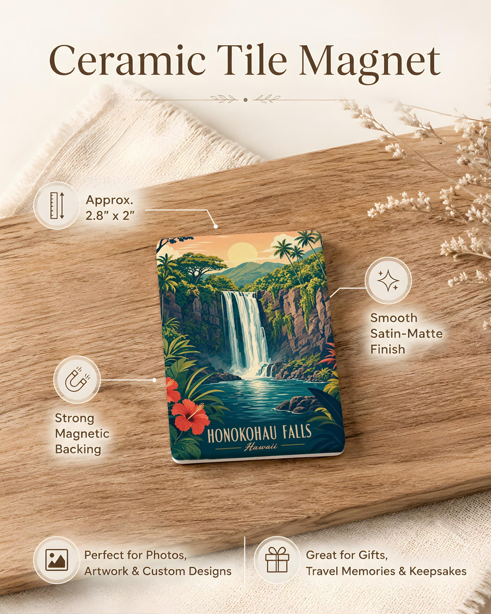 Honokohau Falls Fridge Magnet, Hawaii Waterfall Souvenir, Tropical Island Nature Landscape Gift