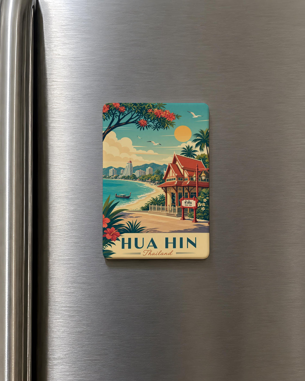 Hua Hin Thailand Fridge Magnet, Hua Hin Beach Souvenir Magnet, Thailand Travel Gift, Coastal Town Vacation Keepsake Magnet