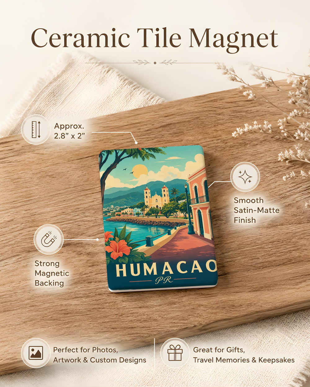 Humacao Puerto Rico Fridge Magnet, Humacao PR Souvenir Magnet, Puerto Rico Travel Gift, Caribbean City Keepsake Magnet