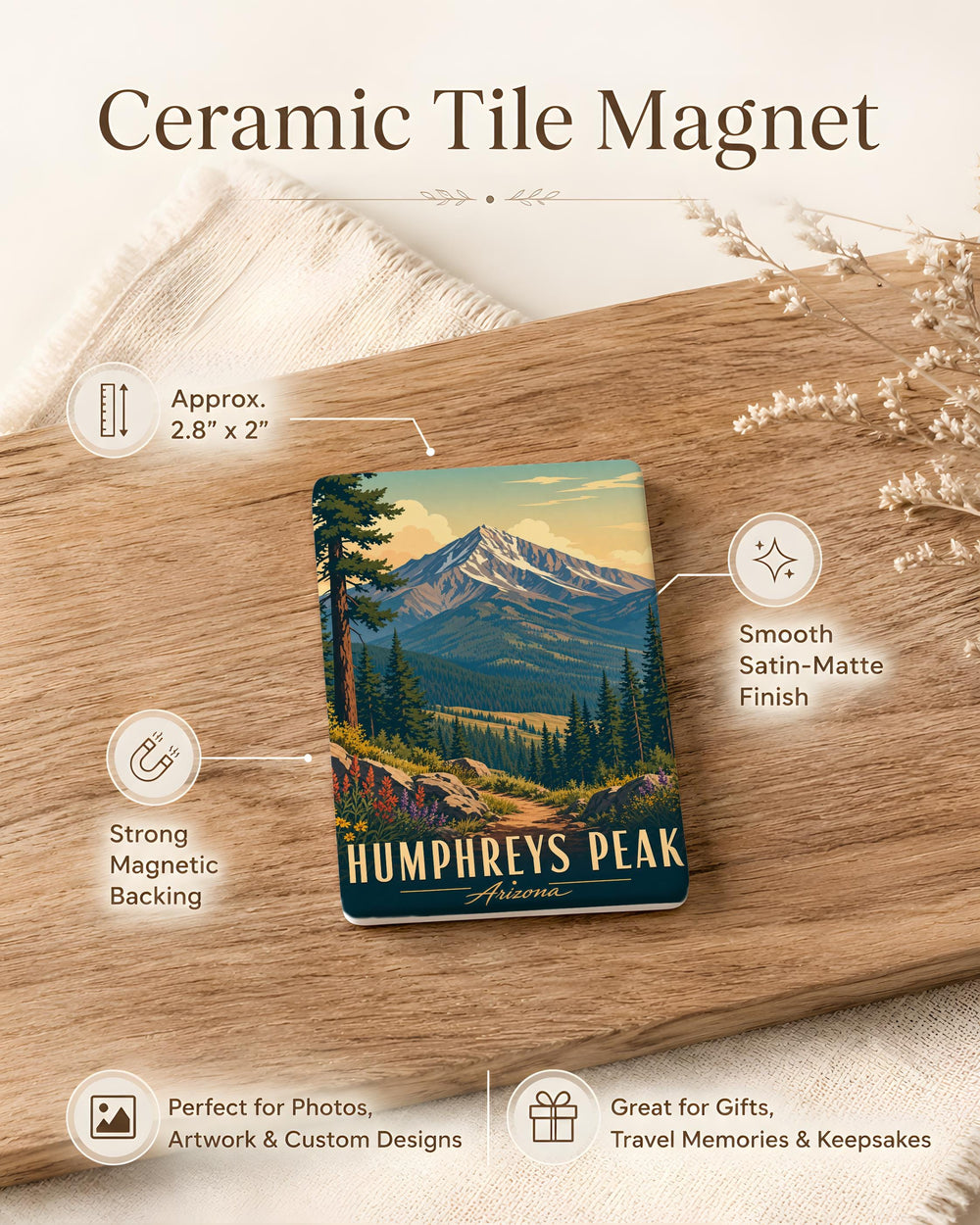 Humphreys Peak Arizona Fridge Magnet, Flagstaff Mountain Souvenir Magnet, Arizona Landmark Refrigerator Magnet