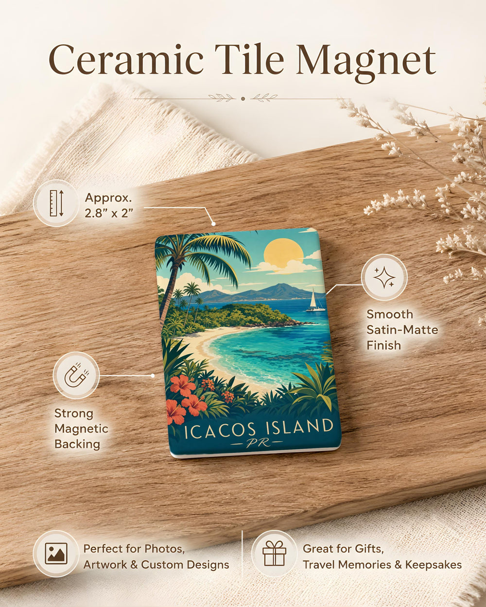Icacos Island Puerto Rico Fridge Magnet, Icacos PR Souvenir Magnet, Caribbean Island Travel Keepsake Magnet