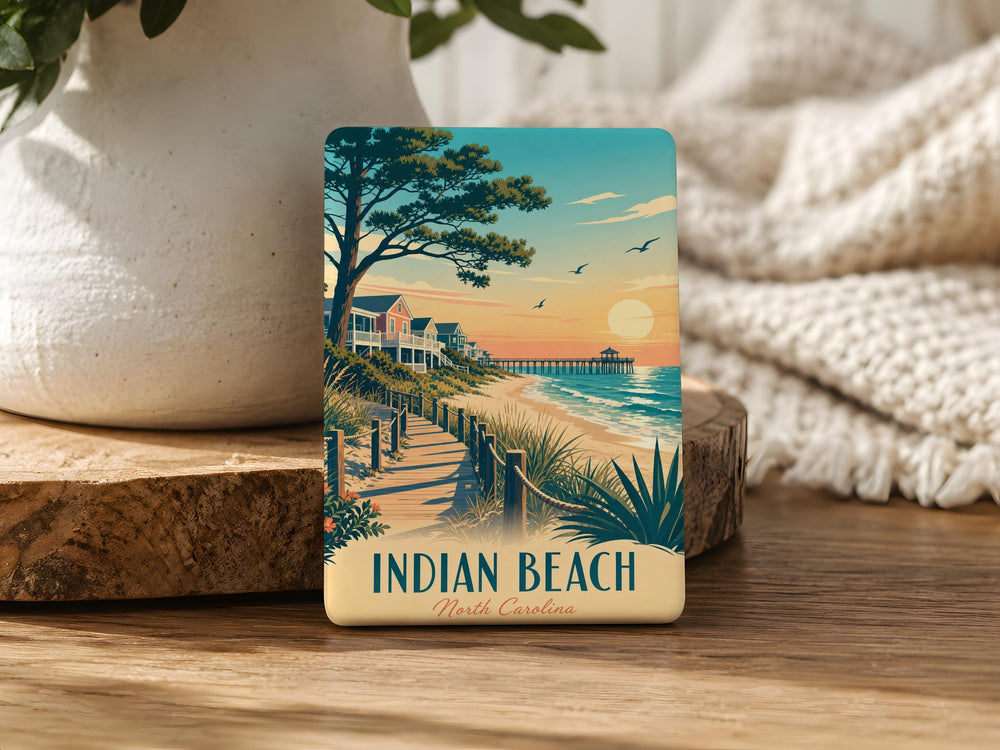 Indian Beach NC Fridge Magnet, North Carolina Outer Banks Souvenir Magnet, Coastal Beach Town Travel Keepsake Gift