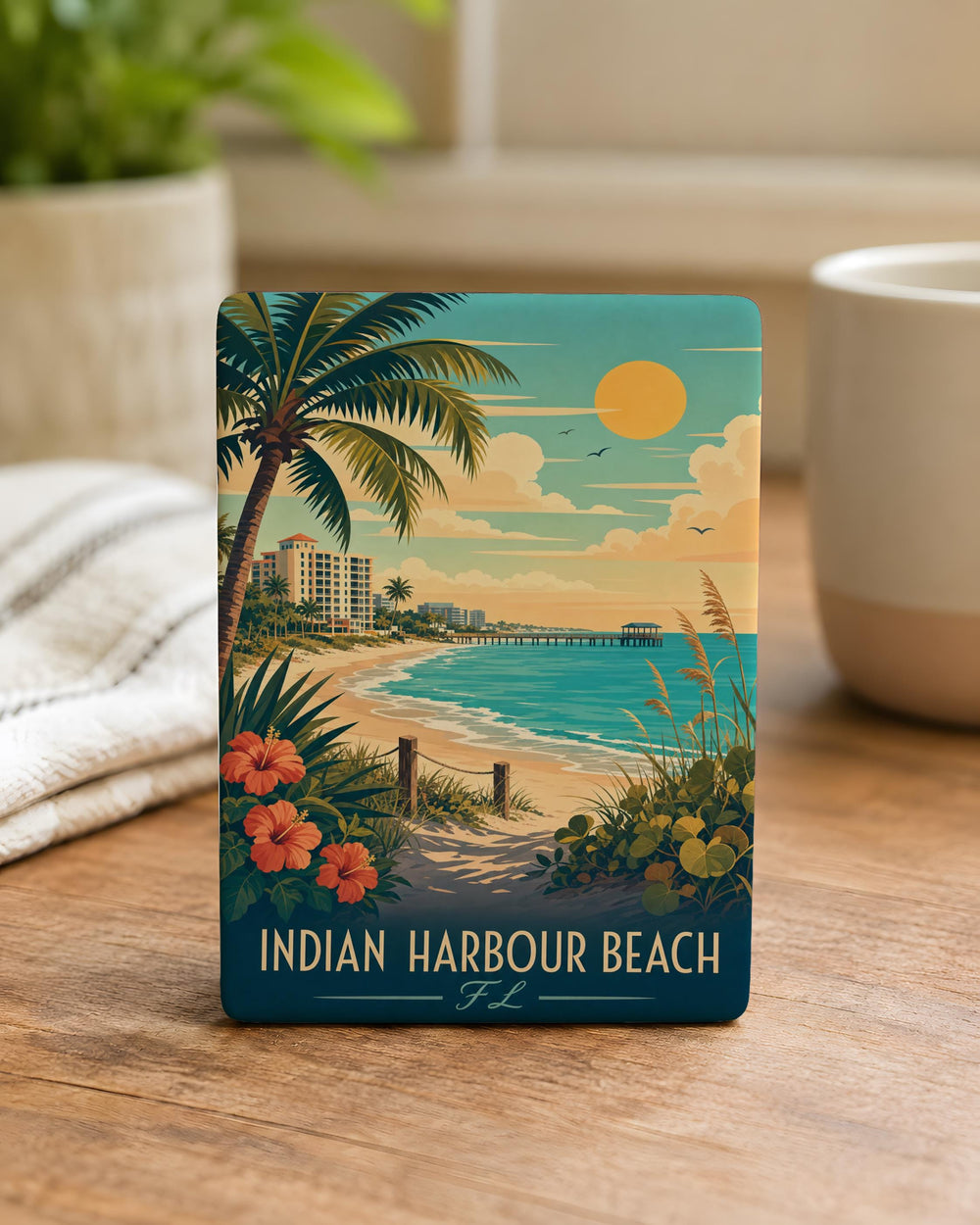 Indian Harbour Beach FL Fridge Magnet, Florida Coastal Souvenir Magnet, Beach Town Travel Keepsake Gift