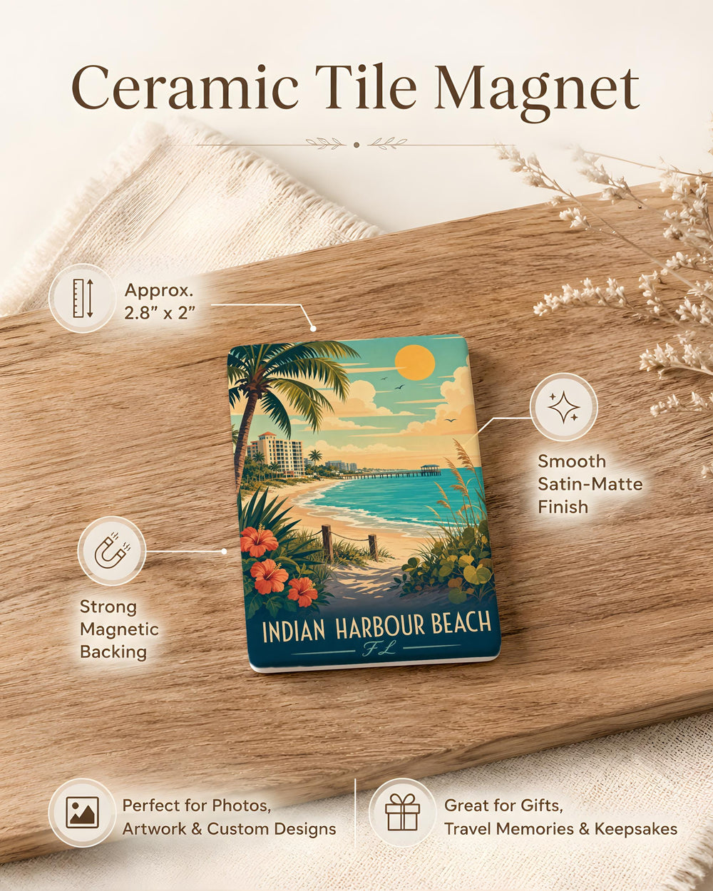 Indian Harbour Beach FL Fridge Magnet, Florida Coastal Souvenir Magnet, Beach Town Travel Keepsake Gift