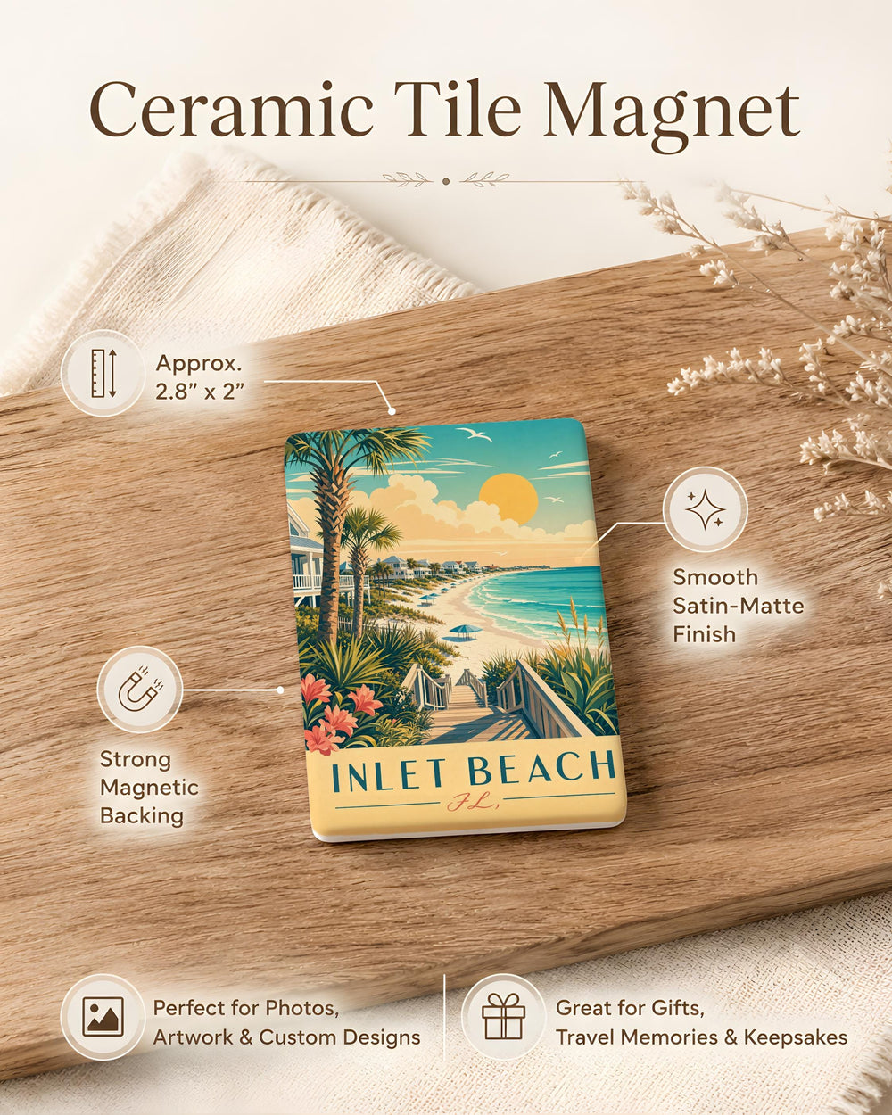 Inlet Beach Florida Fridge Magnet, Inlet Beach FL Souvenir Magnet, Coastal Beach Town Vacation Travel Keepsake Gift