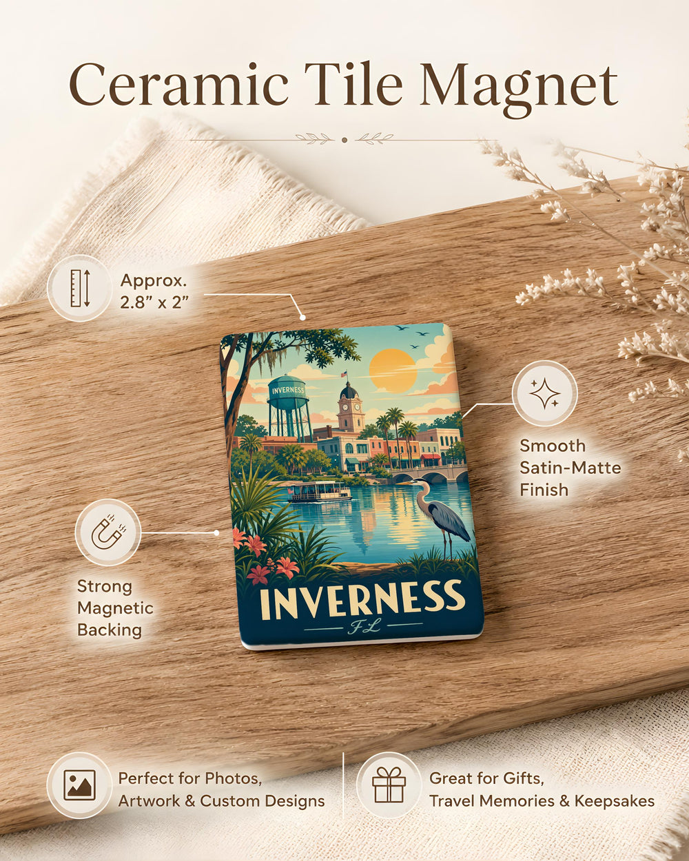 Inverness Florida Fridge Magnet, Inverness FL Souvenir Magnet, Citrus County Travel Gift, Florida Vacation Keepsake Magnet