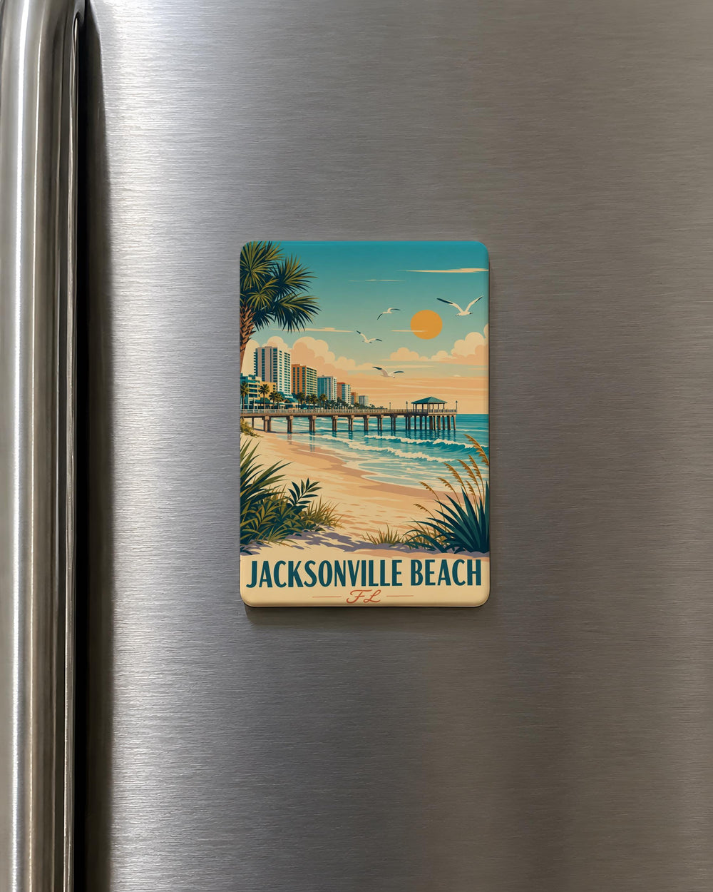 Jacksonville Beach FL Fridge Magnet, Jacksonville Beach Florida Souvenir Magnet, Beach Town Travel Keepsake Magnet