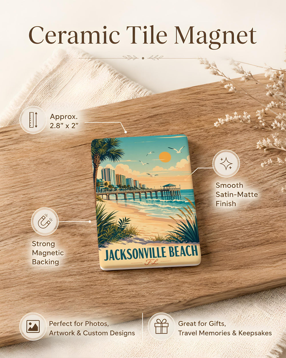 Jacksonville Beach FL Fridge Magnet, Jacksonville Beach Florida Souvenir Magnet, Beach Town Travel Keepsake Magnet