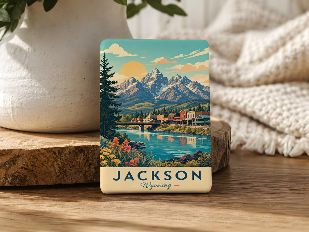 Jackson WY Fridge Magnet, Jackson Hole Wyoming Souvenir Magnet, Town Square Antler Arches Travel Keepsake Magnet