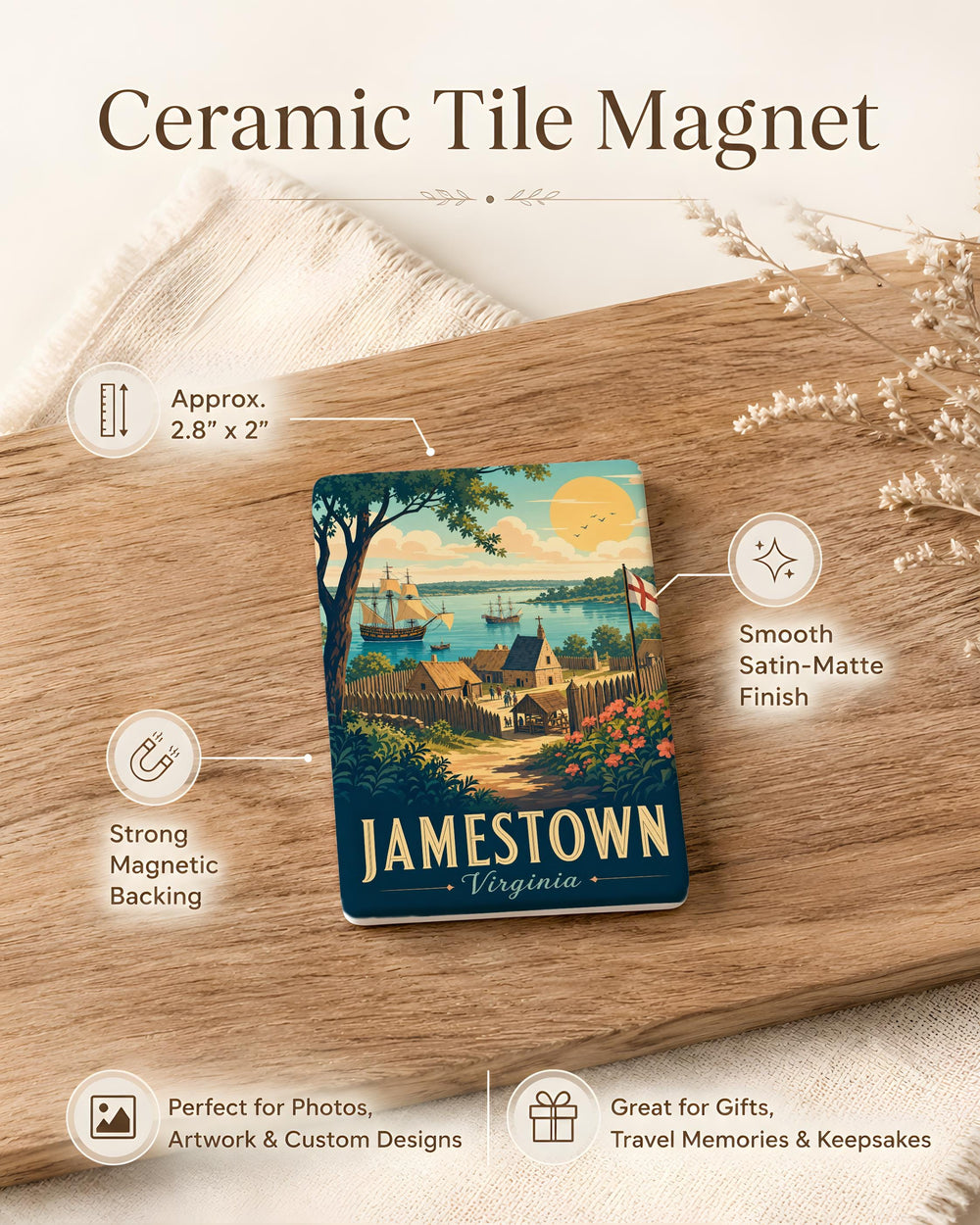 Jamestown VA Fridge Magnet, Jamestown Virginia Souvenir Magnet, Historic Jamestown Landmark Travel Gift, Colonial America Keepsake Magnet