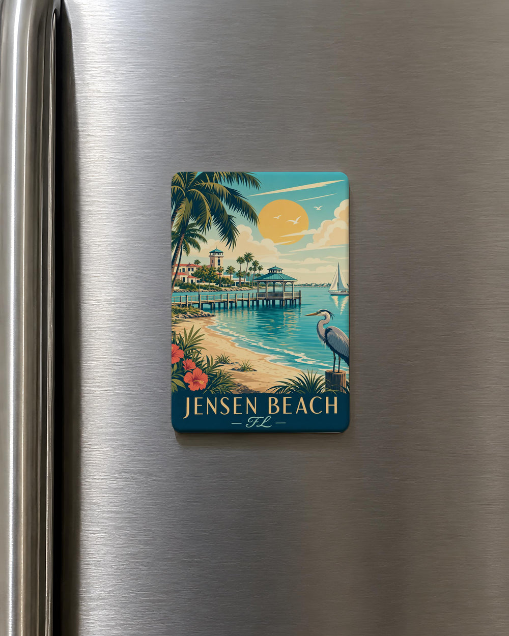 Jensen Beach FL Fridge Magnet, Jensen Beach Florida Souvenir Magnet, Coastal Beach Town Travel Gift, Florida Vacation Keepsake