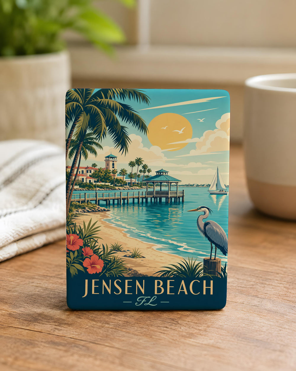 Jensen Beach FL Fridge Magnet, Jensen Beach Florida Souvenir Magnet, Coastal Beach Town Travel Gift, Florida Vacation Keepsake