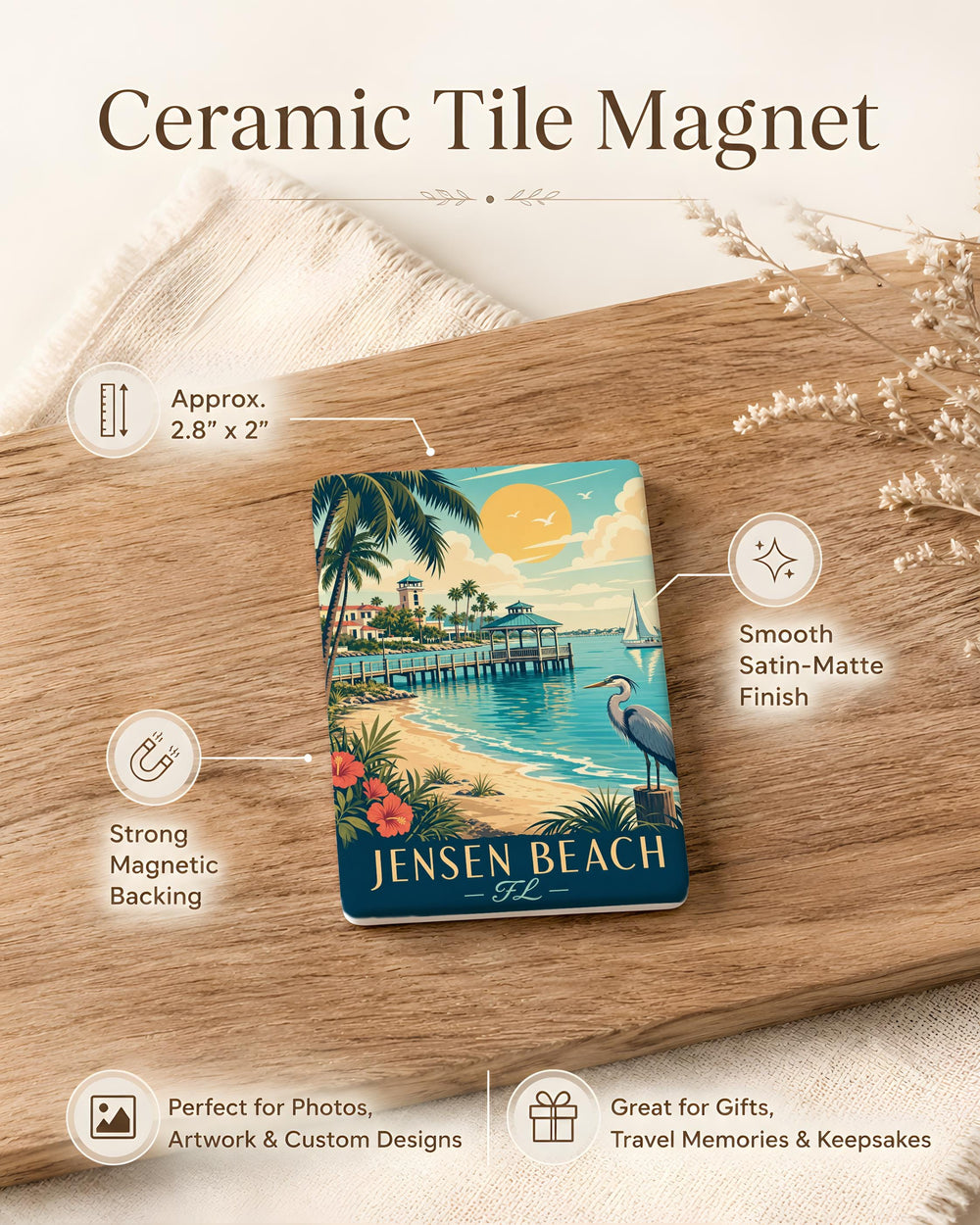 Jensen Beach FL Fridge Magnet, Jensen Beach Florida Souvenir Magnet, Coastal Beach Town Travel Gift, Florida Vacation Keepsake