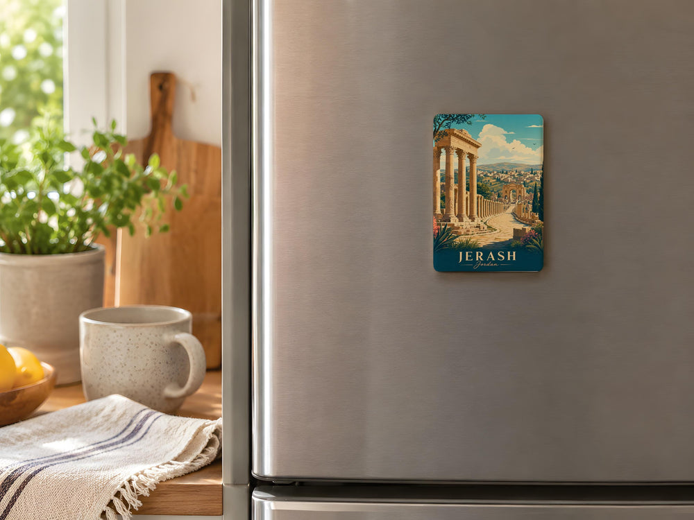 Jerash Jordan Fridge Magnet, Ancient Roman Ruins Souvenir, Hadrian’s Arch & Oval Plaza Travel Keepsake Magnet