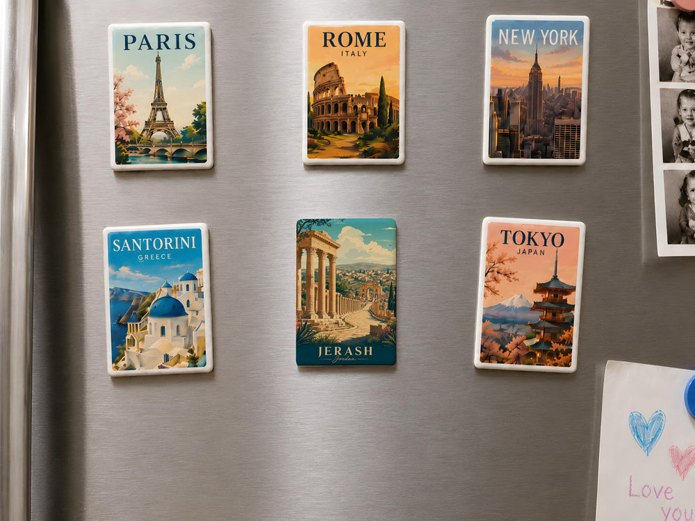 Jerash Jordan Fridge Magnet, Ancient Roman Ruins Souvenir, Hadrian’s Arch & Oval Plaza Travel Keepsake Magnet